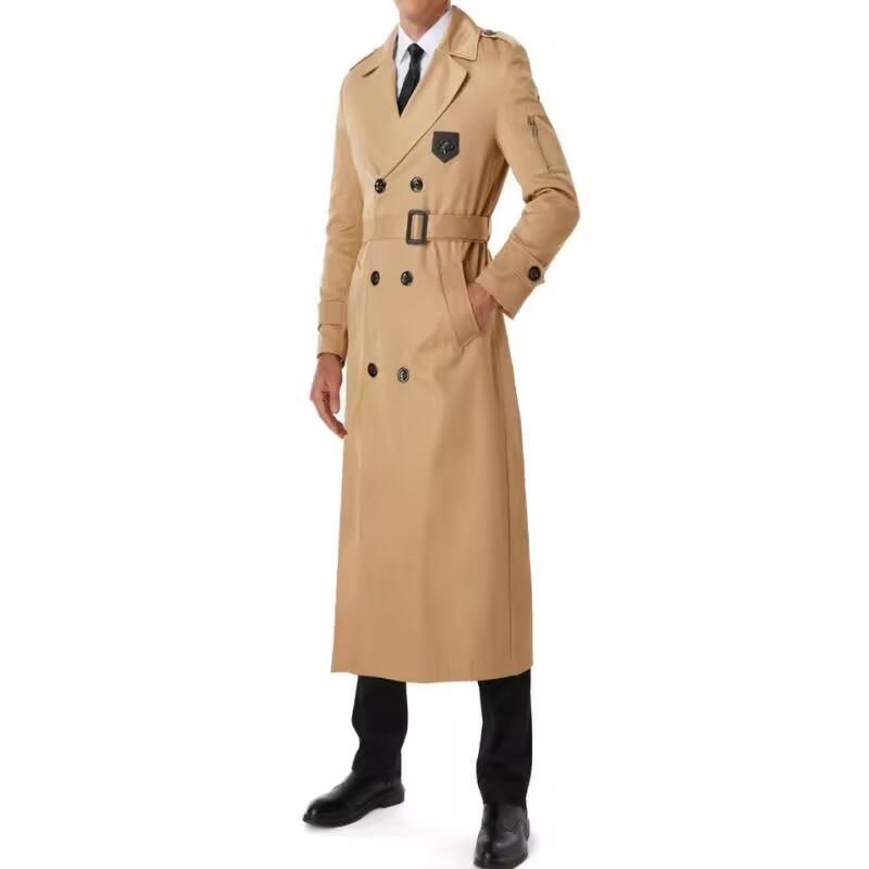 Herren-Trenchcoat, lang, britischer Stil, Vintage, schlank, Windjacke, Frühling, Herbst, Winter, hübscher männlicher Business-Mantel L khaki von Joom DACH