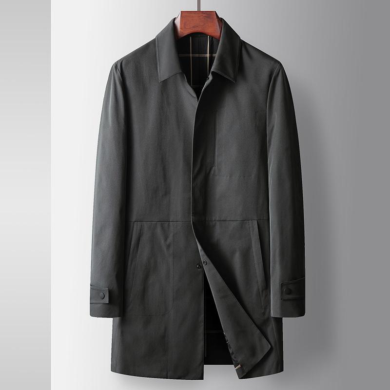 Herren Trenchcoat Frühling und Herbst Mittleres Alter und Junge Leute Leichter Luxus Business Freizeit Mittellanges und langes Revers Bügelfreier Trenchcoat 2XL graue von Joom DACH
