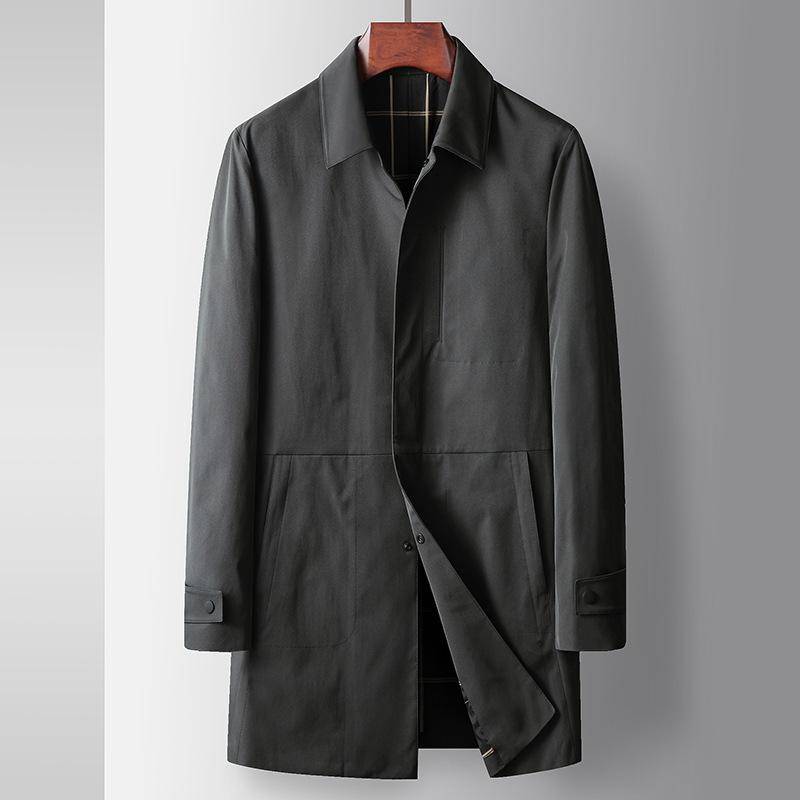 Herren Trenchcoat Frühling und Herbst Mittleres Alter und Junge Leute Leichter Luxus Business Freizeit Mittellanges und langes Revers Bügelfreier Trenchcoat 2XL graue von Joom DACH