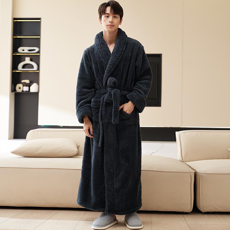 Herren Übergröße Extra Langer Korallenfleece Bademantel - Dick & Plüsch für Herbst/Winter M von Joom DACH