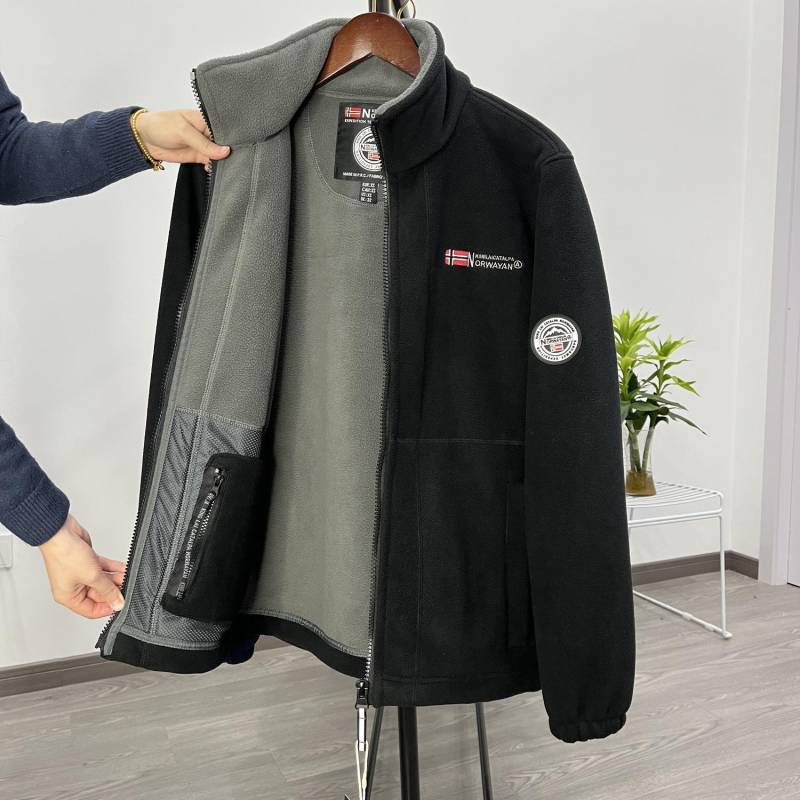 Herren Übergröße Norwegen Fleecejacke - Doppelseitig Plüsch, Dick, Warm, Lässig, Herbst/Winter Oberbekleidung XXL 86-95 kg schwarz von Joom DACH
