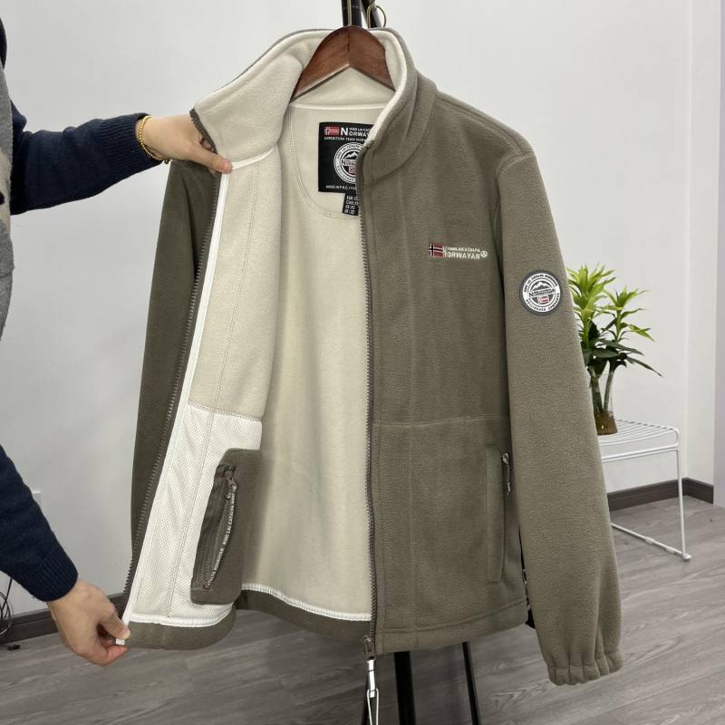 Herren Übergröße Norwegen Fleecejacke - Doppelseitig Plüsch, Dick, Warm, Lässig, Herbst/Winter Oberbekleidung XXXL 95-109 kg dunkle khaki von Joom DACH