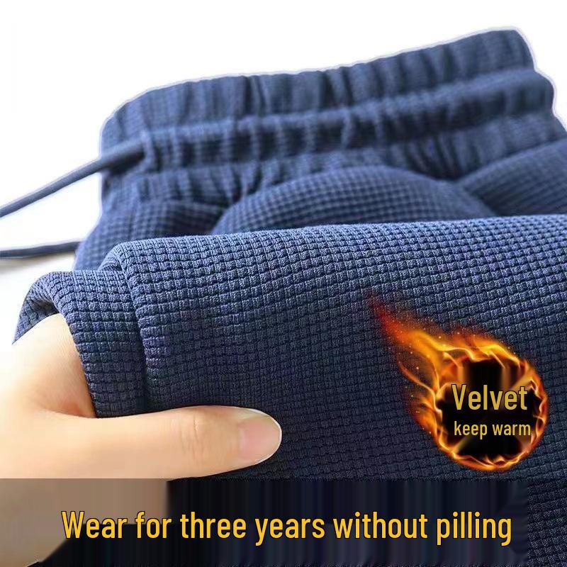 Herren Übergröße Samtgefütterte Straight-Leg Sweatpants - Herbst/Winter Schwergewicht Waffelstrick Lässige Lange Hose 5XL von Joom DACH