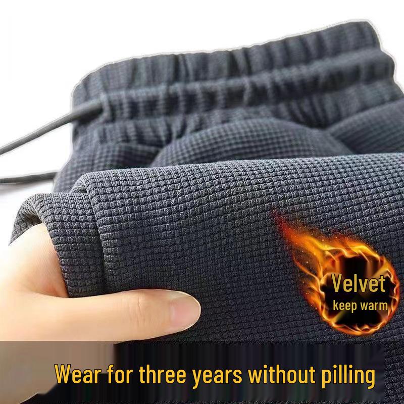 Herren Übergröße Samtgefütterte Straight-Leg Sweatpants - Herbst/Winter Schwergewicht Waffelstrick Lässige Lange Hose 5XL von Joom DACH