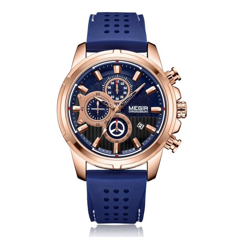 Herren Uhren Top Brand Luxus MEGIR Silikon Militär Sport Uhr Chronograph Stoppuhr Relogio Masculino Reloj Hombre Uhr Männer blau/hellrosa von Joom DACH