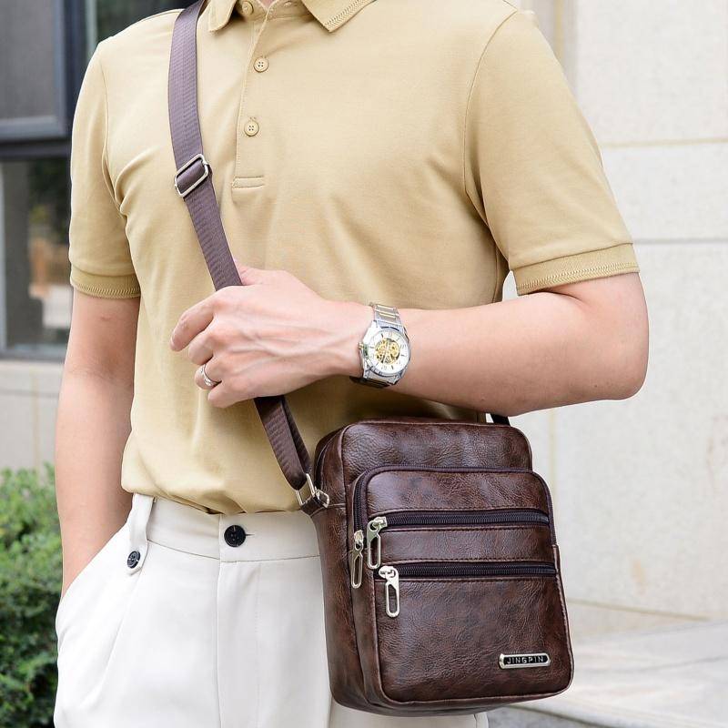Herren Umhängetasche Mode Einfach All-Match PU Leder Tasche Retro Herren Schultertaschen Reißverschlussrichtung Zufällig One Size dunkelbraune von Joom DACH