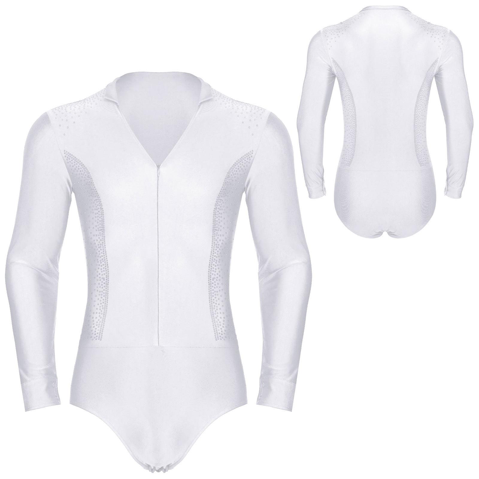 Herren-Unitard mit V-Ausschnitt und glitzerndem Strass-Dekor für Eiskunstlauf, Latein, Tango, Gesellschaftstanz, Rhythmische Sportgymnastik L weiß Herren-Unitard mit V-Ausschnitt und glitzerndem Strass-Dekor für Eiskunstlauf, Latein, Tango, Gesellschaftstanz, Rhythmische Sportgymnastik L weiß von Joom DACH