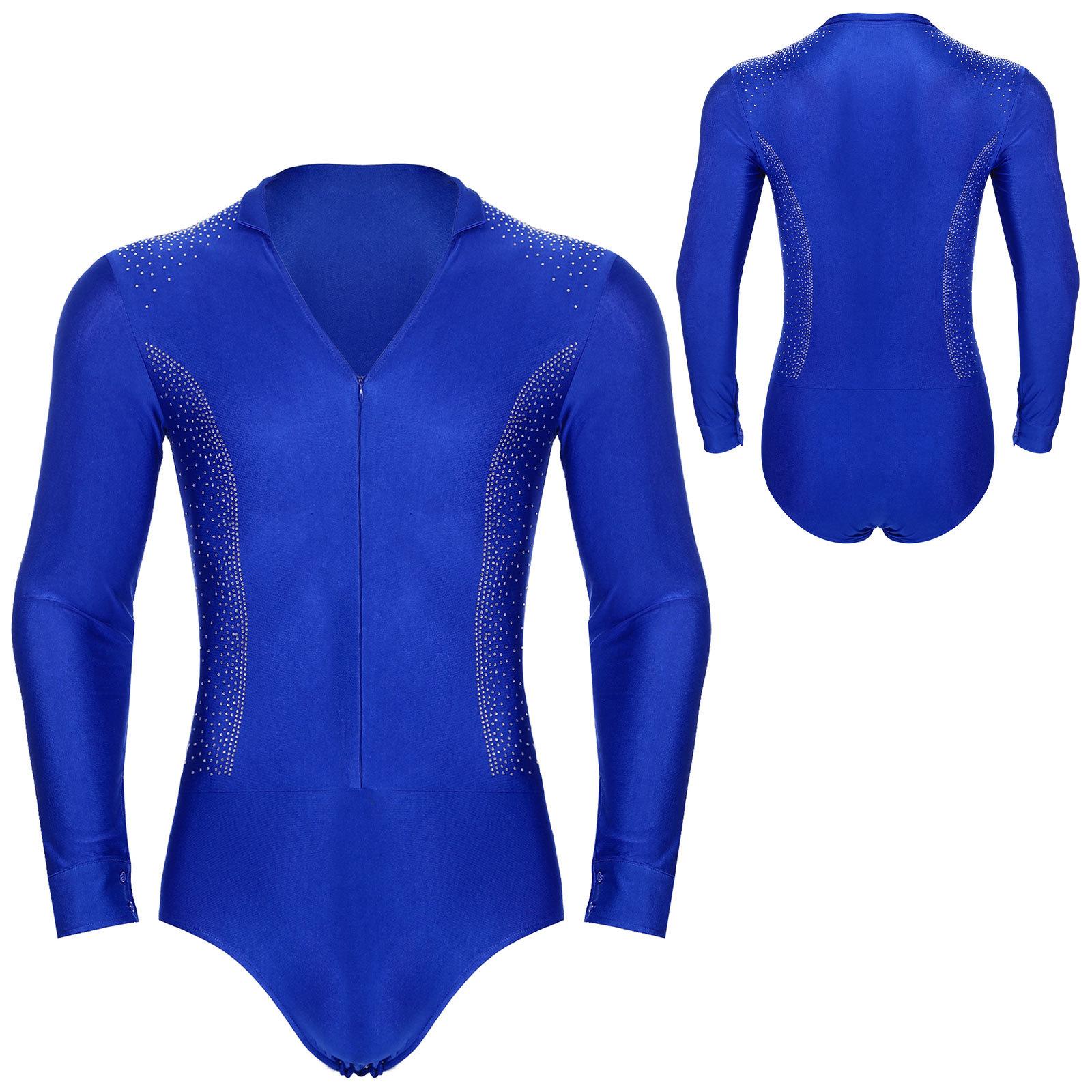 Herren-Unitard mit V-Ausschnitt und glitzerndem Strass-Dekor für Eiskunstlauf, Latein, Tango, Gesellschaftstanz, Rhythmische Sportgymnastik M blau von Joom DACH