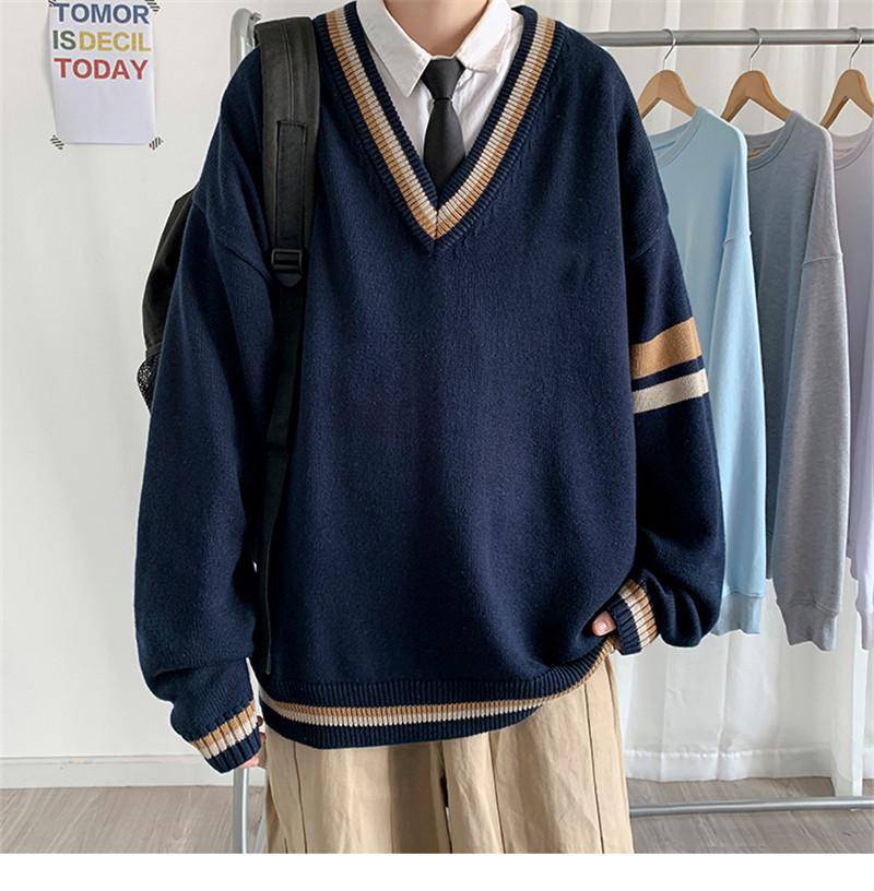 Herren V-Ausschnitt Retro Japanisch Locker Geschnitten Koreanischer Stil Trendiger Pullover - Herbst/Winter Edition. Extra Large navy blau Herren V-Ausschnitt Retro Japanisch Locker Geschnitten Koreanischer Stil Trendiger Pullover - Herbst/Winter Edition. Extra Large navy blau von Joom DACH