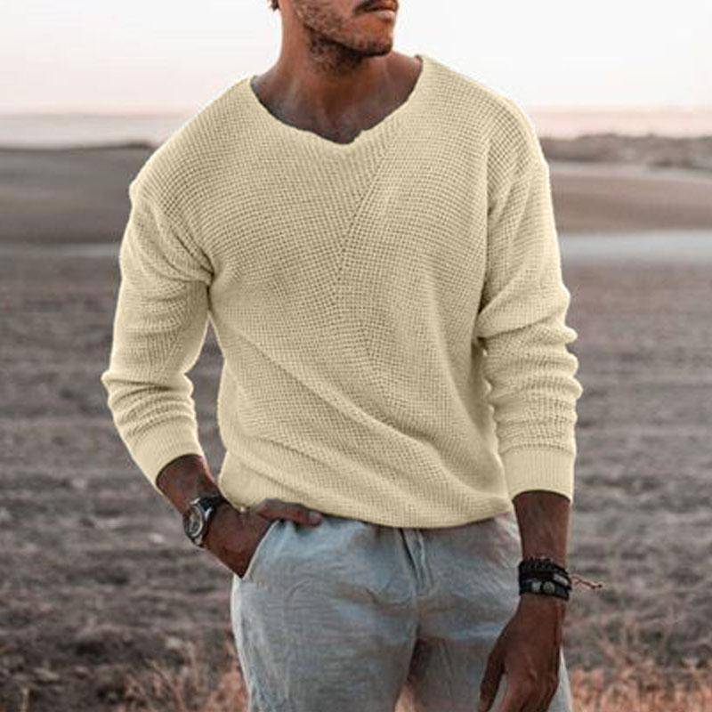 Herren V-Ausschnitt Strickpullover Weiche Textur Lässiger Pullover in Hellbeige, Gelb, Grau, Rosa, Schwarz L apricot von Joom DACH