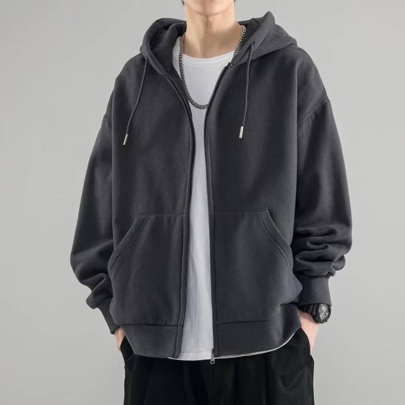 Herren Vielseitige Kapuzen-Cardigan-Jacke mit Reißverschluss - Lockere Passform, Unifarbe, Übergröße, für Frühling & Herbst Freizeitkleidung L dunkelgraue von Joom DACH