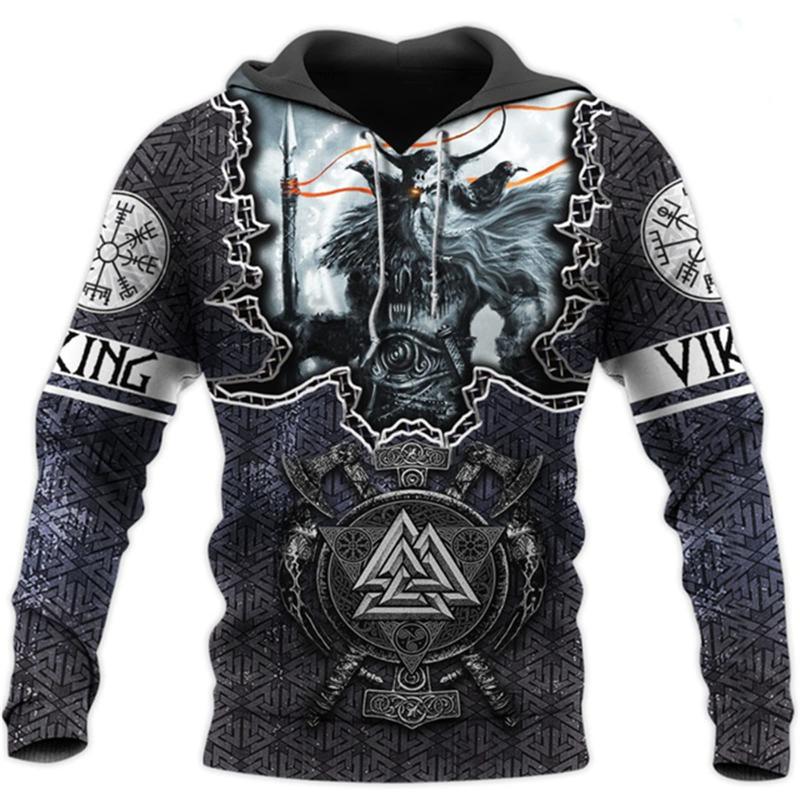 Herren Viking Hoodie Vintage Casual Wikinger Krieger Odin 3D Gedruckt Langarm Sweatshirt Pullover Kapuzenpullover Top L von Joom DACH