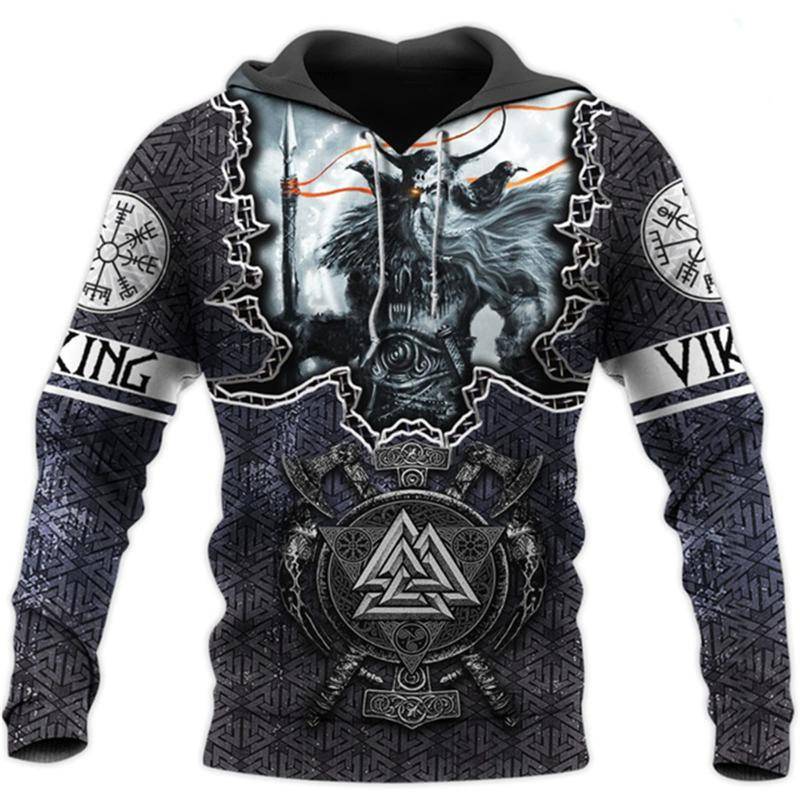 Herren Viking Hoodie Vintage Casual Wikinger Krieger Odin 3D Gedruckt Langarm Sweatshirt Pullover Kapuzenpullover Top L von Joom DACH
