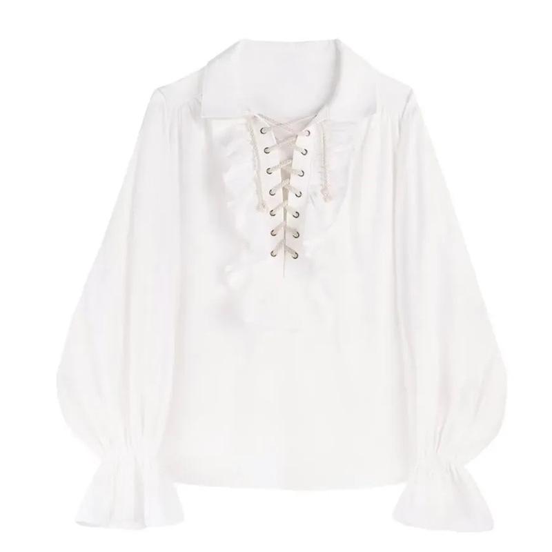 Herren Viktorianischer Stil Damen Gothic Bluse Vintage Renaissance Piraten Prinz Dichter Hemd mit Rüschen Schnürung Mittelalterliches Freibeuter Oberteil L von Joom DACH