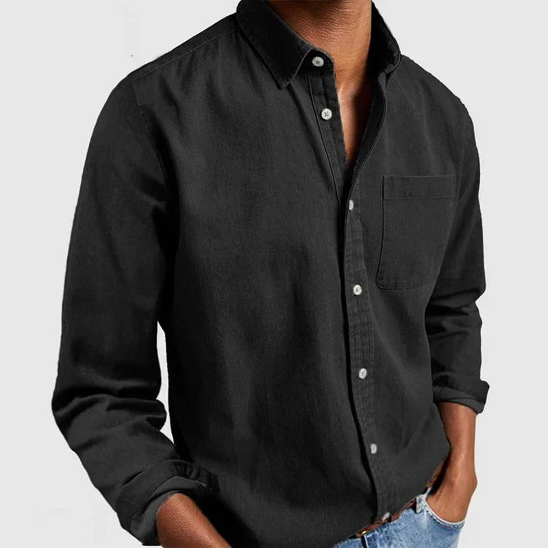 Herren Vintage Businesshemd Lässig Temperament Einfarbig Langarm Reverskragen Hemden mit Knopf Schlicht Herbst Freizeitkleidung XL schwarz von Joom DACH