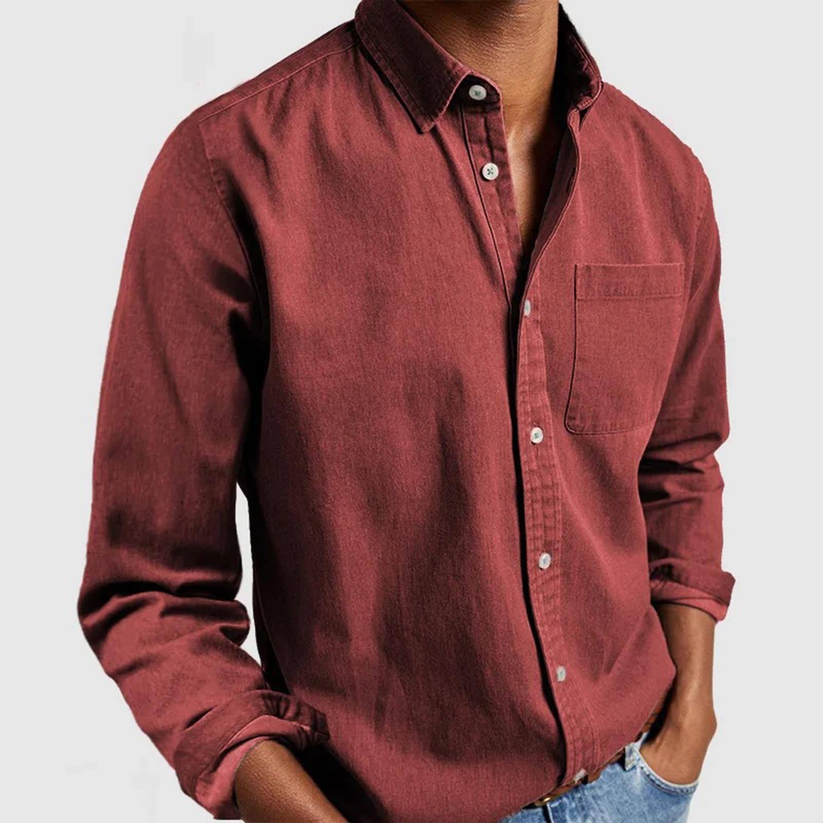 Herren Vintage Businesshemd Lässig Temperament Einfarbig Langarm Reverskragen Hemden mit Knopf Schlicht Herbst Freizeitkleidung XXL rot von Joom DACH