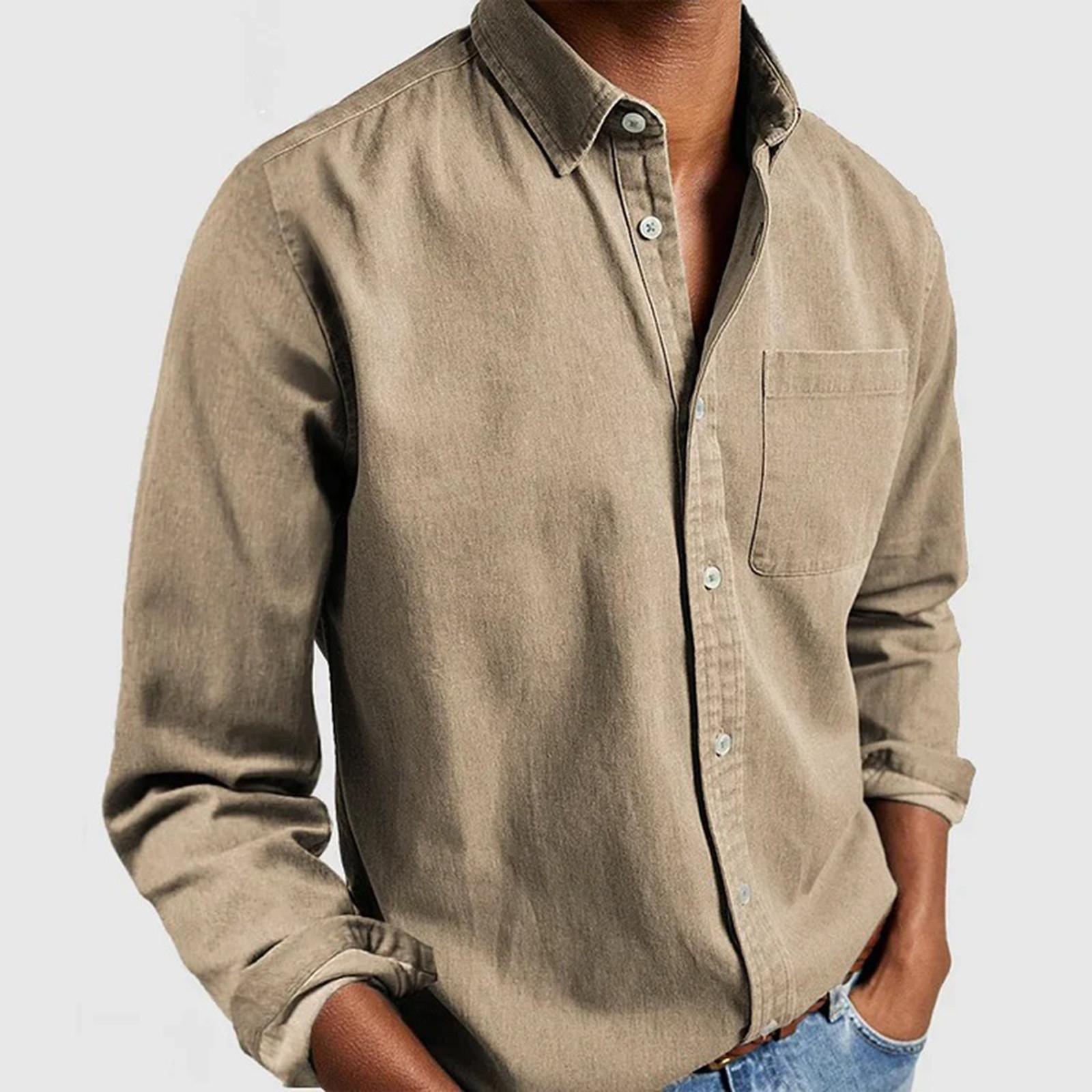 Herren Vintage Businesshemd Lässig Temperament Einfarbig Langarm Reverskragen Hemden mit Knopf Schlicht Herbst Freizeitkleidung XXXXL khaki von Joom DACH