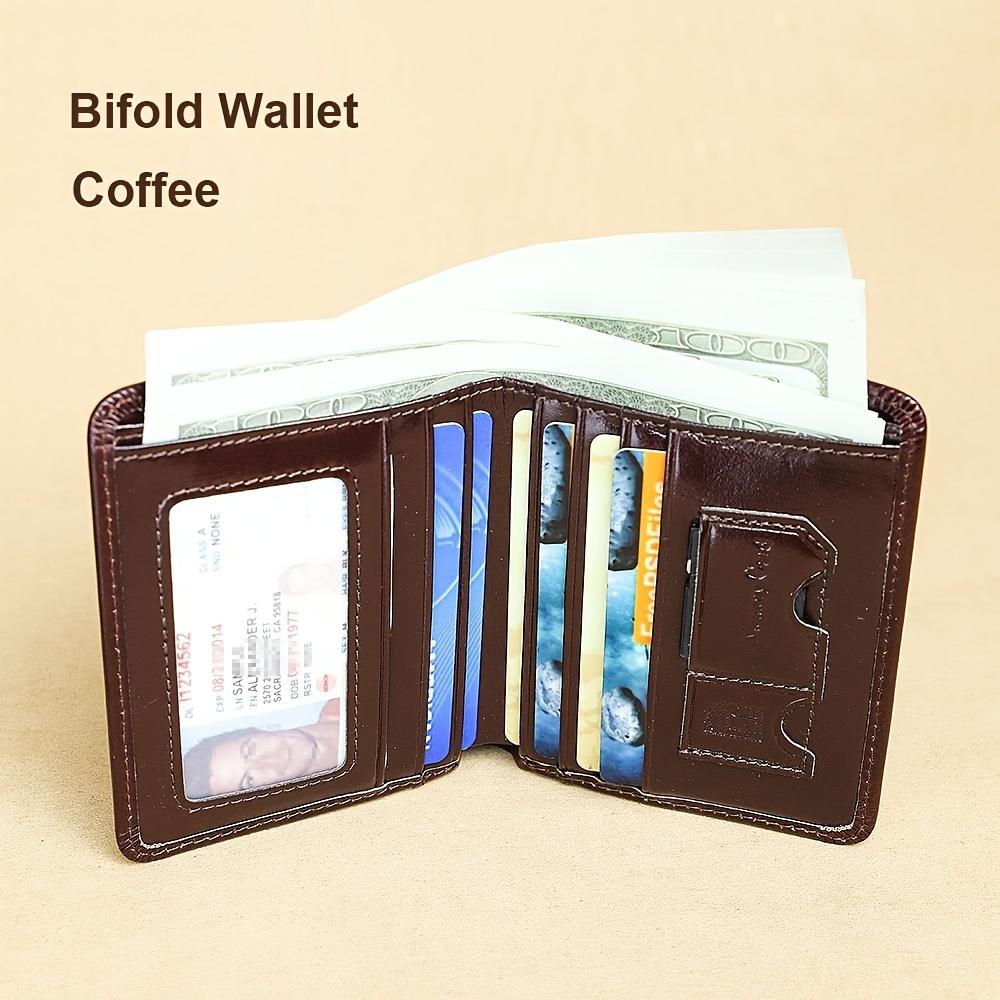 Herren Vintage Echtleder Geldbörse, Ölwachs Oberschicht Rindsleder RFID Blocking Bilfold Vintage Geldbörse mit Ausweisfenster, Geschenk für Männer kaffeebraun von Joom DACH