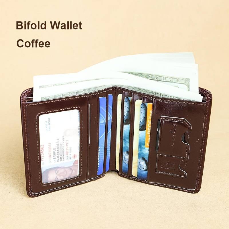 Herren Vintage Echtleder Geldbörse, Ölwachs Oberschicht Rindsleder RFID Blocking Bilfold Vintage Geldbörse mit Ausweisfenster, Geschenk für Männer kaffeebraun von Joom DACH
