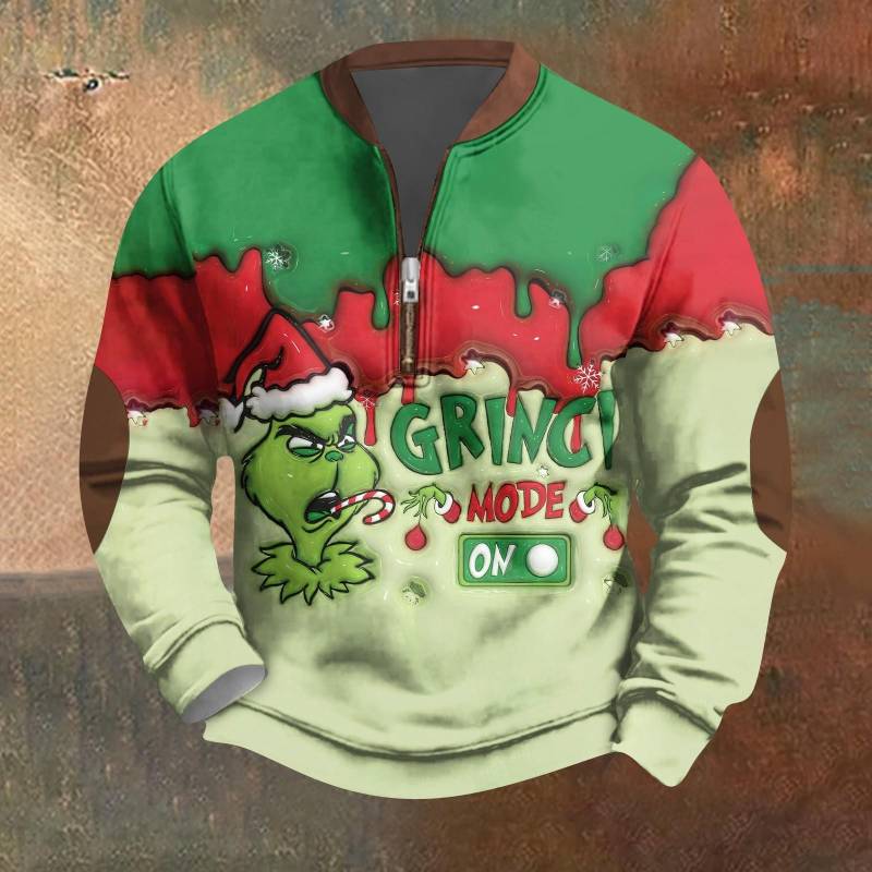 Herren Vintage Grün Weihnachten Lässig Dreidimensional Bedruckter Zip-up Sweatshirt Pullover XL grün von Joom DACH