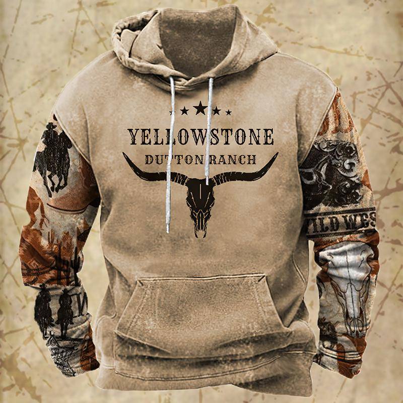 Herren Vintage Kontrastierender Yellowstone Grafikdruck Hoodie Herbst Langarm Kapuzenpullover Übergroßer Herren Hoodies Pullover 6XL von Joom DACH