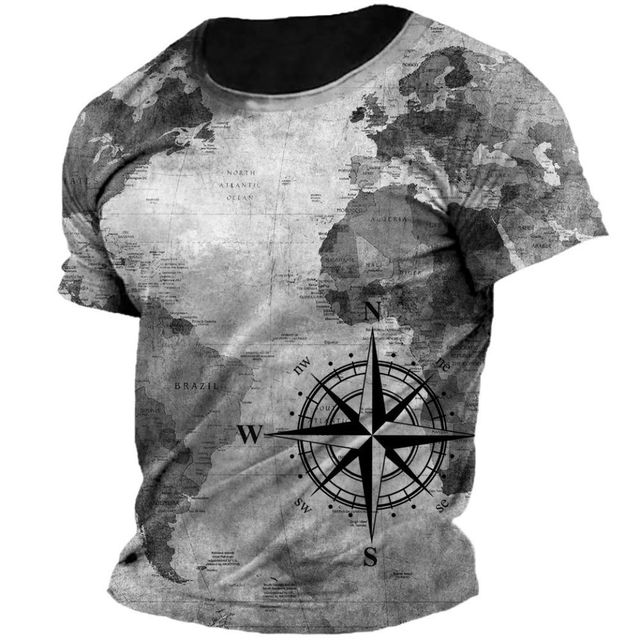 Herren Vintage Nautische Karte Kompass Print T-Shirt Sommer Täglich Lose Kurzarm Männlich Tops Casual Tees Unisex Kleidung Bekleidung XL von Joom DACH