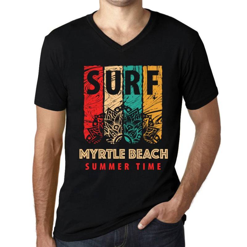 Herren Vintage T-Shirt Grafik T-Shirt V-Ausschnitt Surf Summer Time MYRTLE BEACH Deep Black S schwarz von Joom DACH