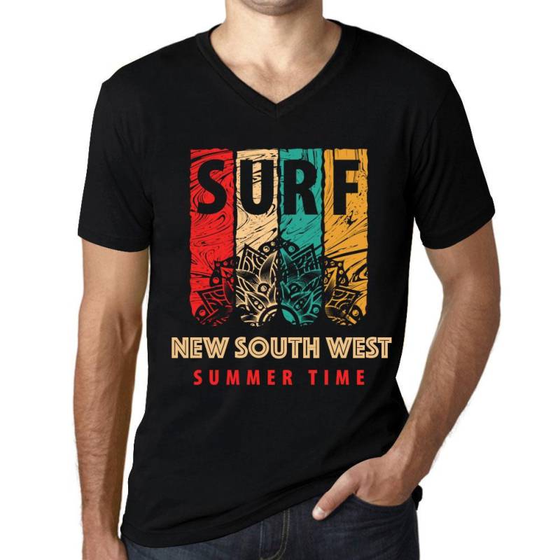 Herren Vintage T-Shirt Grafik T-Shirt V-Ausschnitt Surf Summer Time NEW SOUTH WEST Deep Black S schwarz von Joom DACH