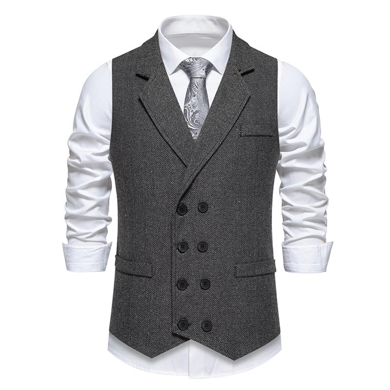 Herren Vintage Tweed Stoff Anzugweste Revers Jacquard Ärmellos Zweireihig Weste Slim Fit Casual Business Männliche Jacke L dunkelgrau von Joom DACH