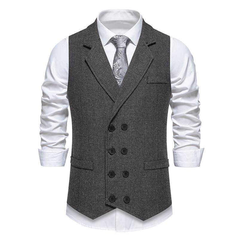 Herren Vintage Tweed Stoff Anzugweste Revers Jacquard Ärmellos Zweireihig Weste Slim Fit Casual Business Männliche Jacke L dunkelgrau von Joom DACH
