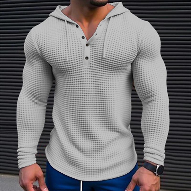 Herren Waffel Top Geknöpft Hoodie T-shirt Urlaub Langarm Casual Fashion Shirts Herren Hoodies & Sweatshirts Herren XXXL graue von Joom DACH