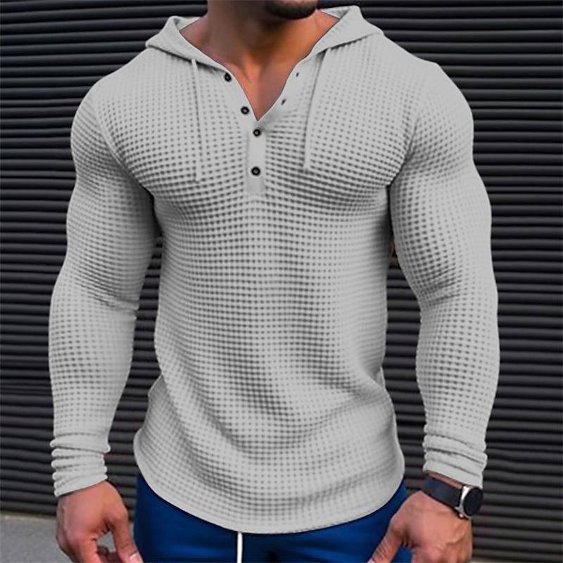 Herren Waffel Top Geknöpft Hoodie T-shirt Urlaub Langarm Casual Fashion Shirts Herren Hoodies & Sweatshirts Herren XXXL graue von Joom DACH