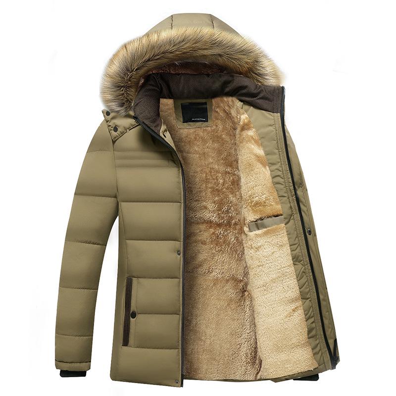 Herren Wasserdicht Mit Kapuze Pelz Kragen Parka Jacke Mantel Männer Herbst Mode Casual Parkas Männer Winter 2XL khaki von Joom DACH