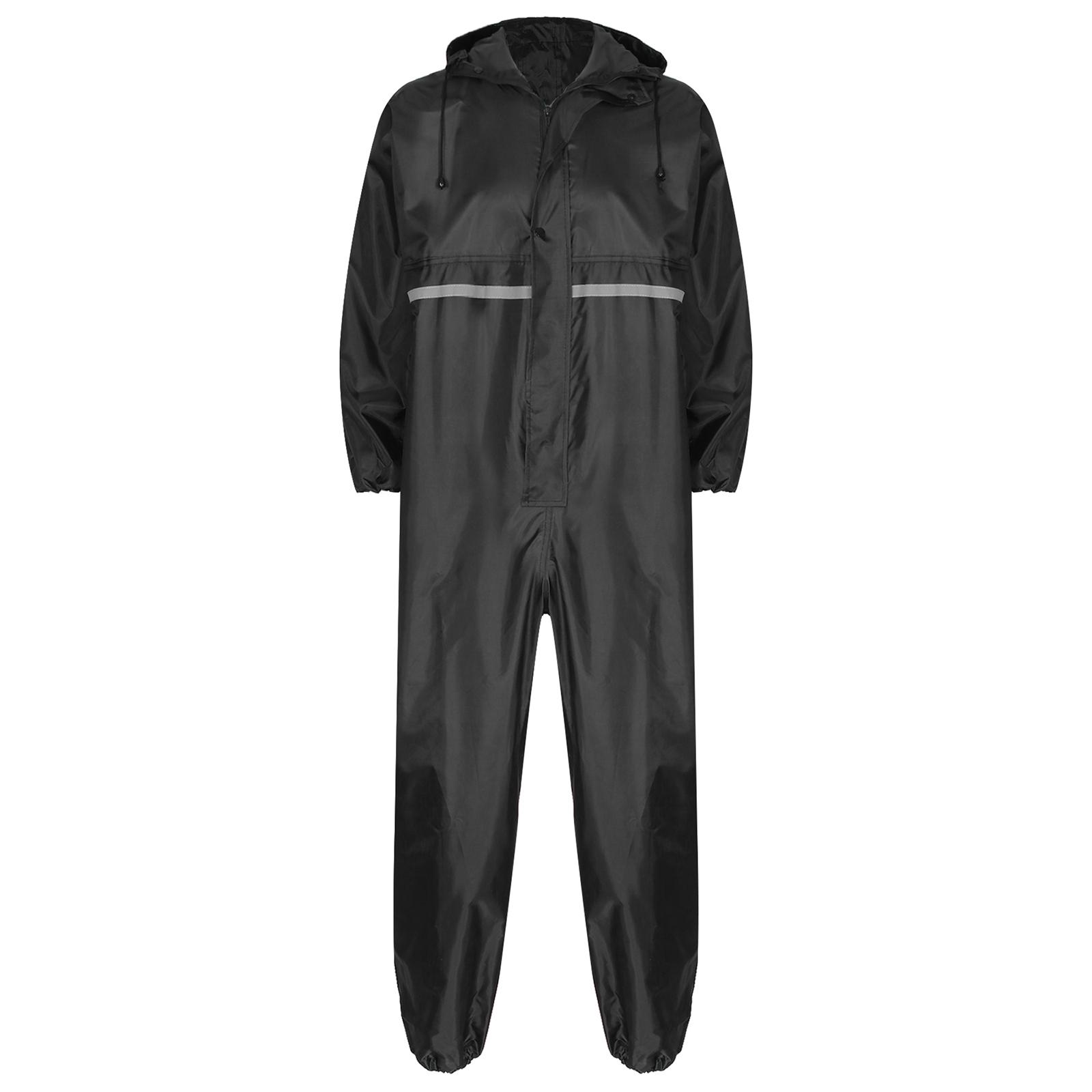 Herren Wasserdichter Overall Reflektierstreifen Regenanzug Langarm Kapuzenregenmantel Reißverschluss Overall Arbeitskleidung 4XL schwarz von Joom DACH