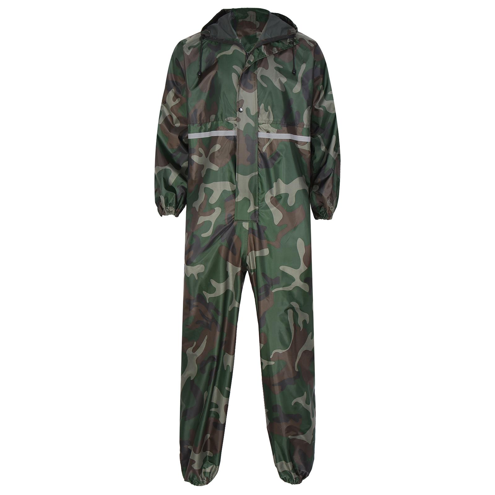 Herren Wasserdichter Overall Reflektierstreifen Regenanzug Langarm Kapuzenregenmantel Reißverschluss Overall Arbeitskleidung grüne tarnfarbe von Joom DACH