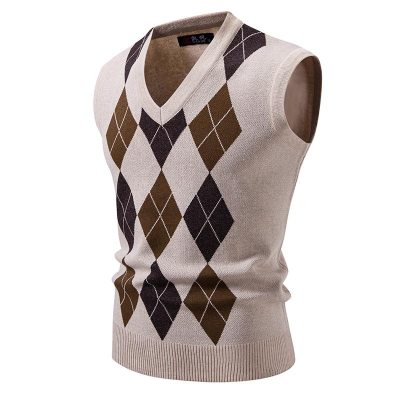 Herren Weiche Strickweste Frühling Herbst Ärmelloser Strickpullover Ehemann Papa Mode Strickwesten Schwarz Grau Kariert Pack of 1 schwarz von Joom DACH