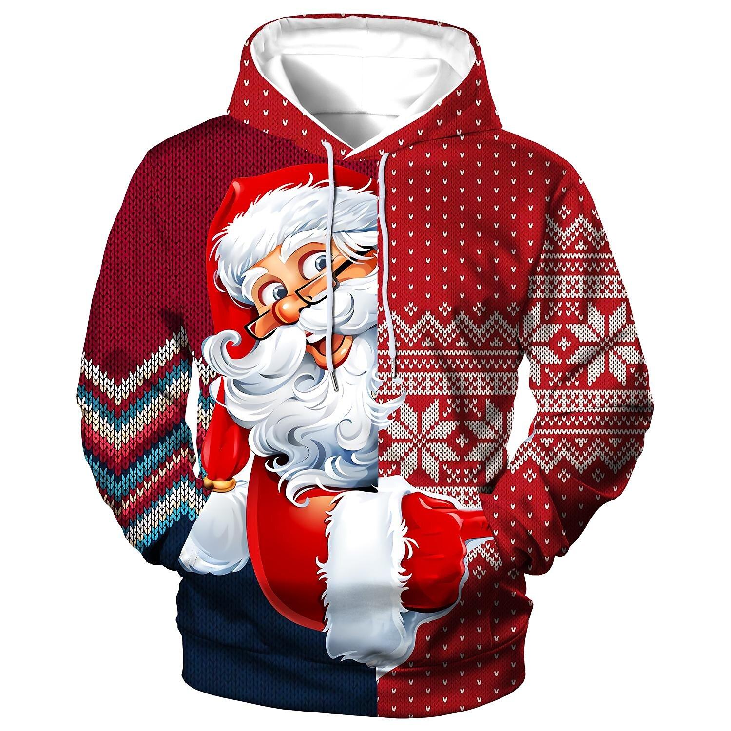 Herren Weihnachten Lustiger Kapuzenpullover Weihnachtsmann Aufdruck Sweatshirt Herbst Designer Langarm Übergroße Kleidung Cartoon Kapuzenpullover für Männer 2XL von Joom DACH