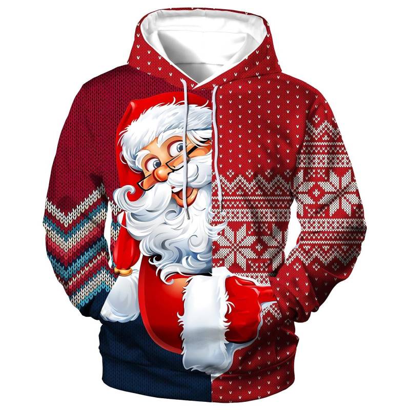 Herren Weihnachten Lustiger Kapuzenpullover Weihnachtsmann Aufdruck Sweatshirt Herbst Designer Langarm Übergroße Kleidung Cartoon Kapuzenpullover für Männer 2XL von Joom DACH