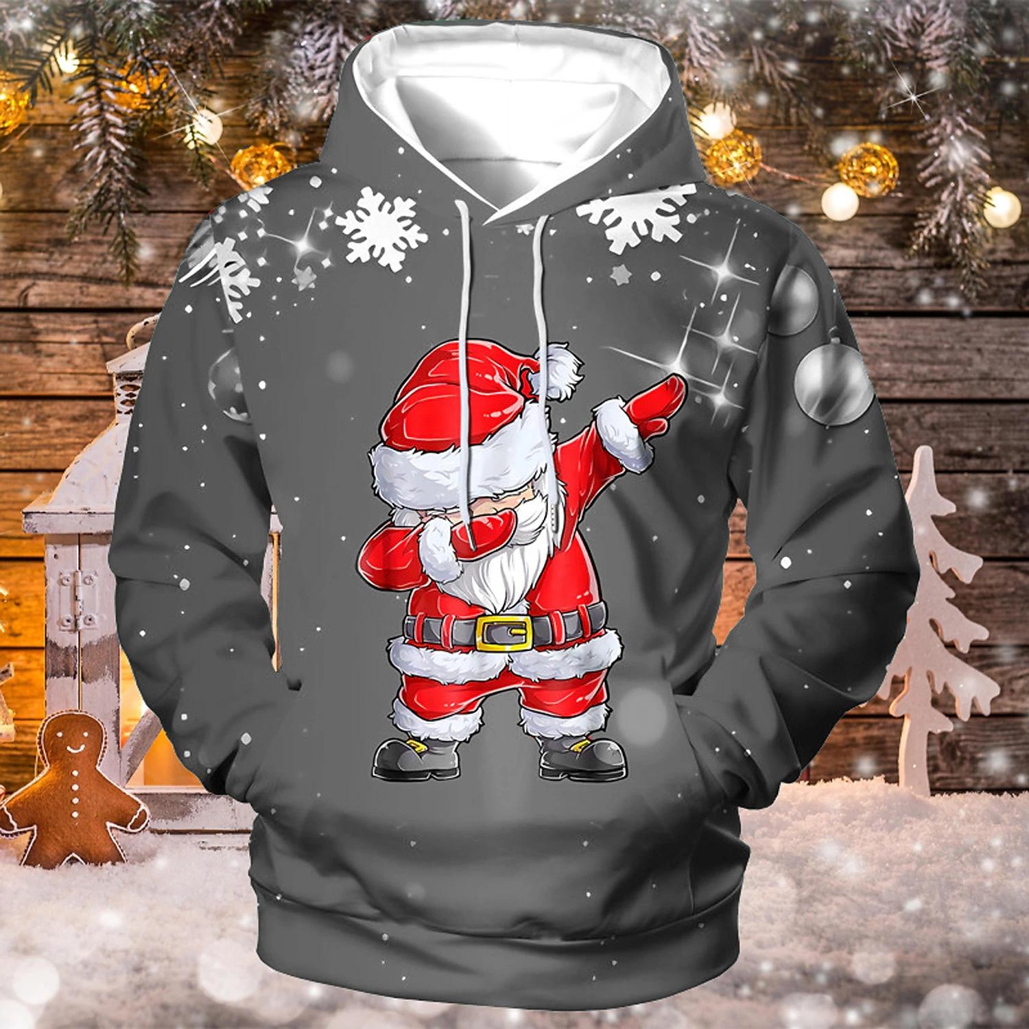 Herren Weihnachten Lustiger Kapuzenpullover Weihnachtsmann Aufdruck Sweatshirt Herbst Designer Langarm Übergroße Kleidung Cartoon Kapuzenpullover für Männer 2XL von Joom DACH