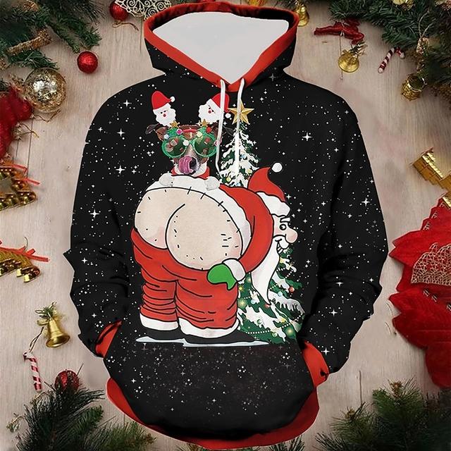 Herren Weihnachten Lustiger Kapuzenpullover Weihnachtsmann Aufdruck Sweatshirt Herbst Designer Langarm Übergroße Kleidung Cartoon Kapuzenpullover für Männer L von Joom DACH