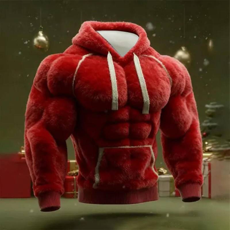 Herren Weihnachten Muskel Hässlicher Druck Langarm Lässiges Sport Kapuzensweatshirt XL rot von Joom DACH