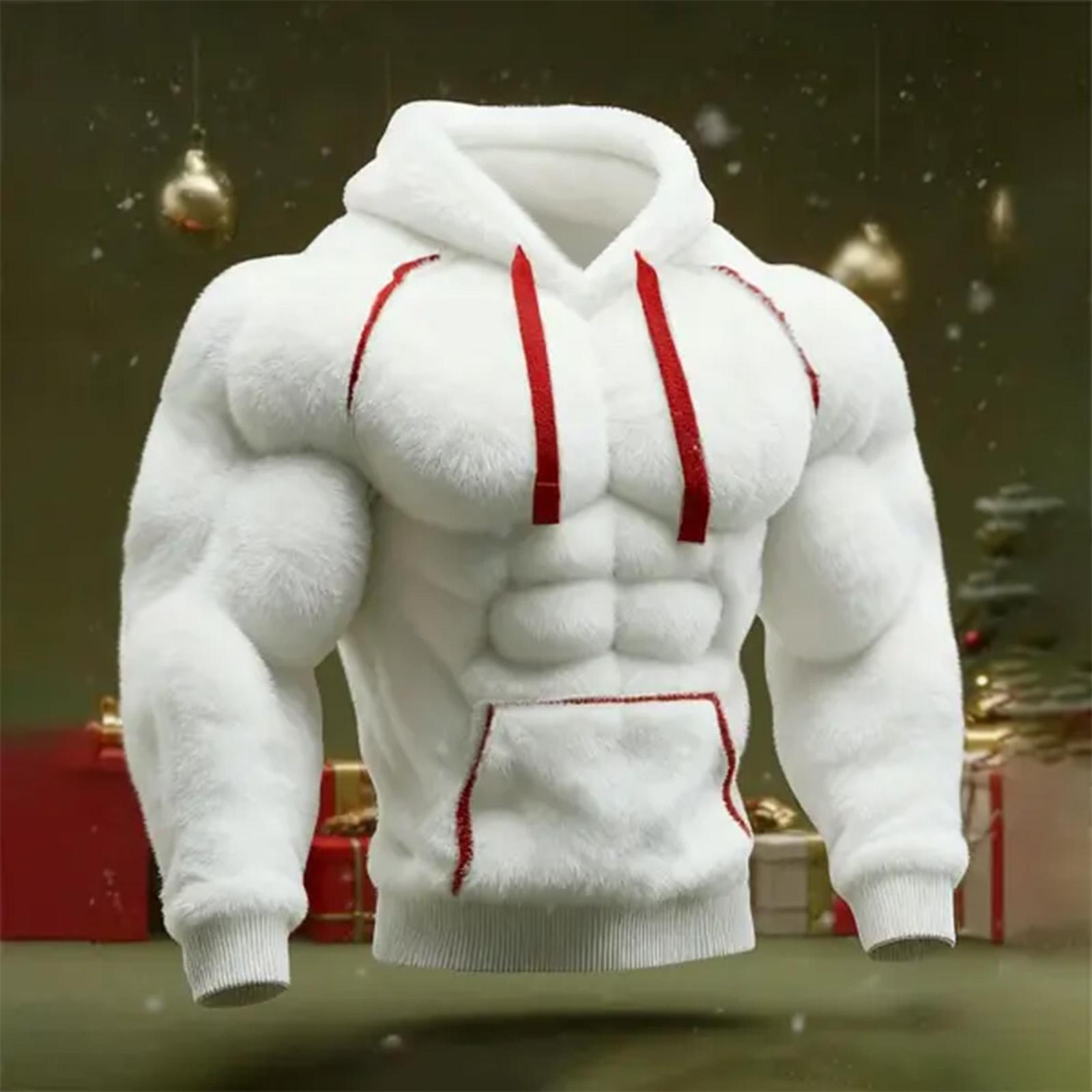 Herren Weihnachten Muskel Hässlicher Druck Langarm Lässiges Sport Kapuzensweatshirt XL weiß von Joom DACH