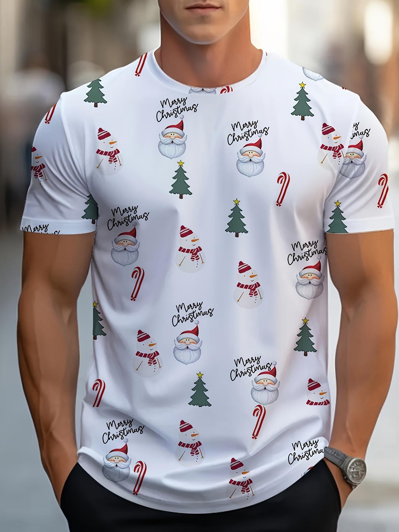 [Herren Weihnachts-T-Shirt] Herren Weihnachts-T-Shirt - Weihnachtsmann & Baum Ganzkörperdruck, Atmungsaktives Polyester-Mesh XL von Joom DACH