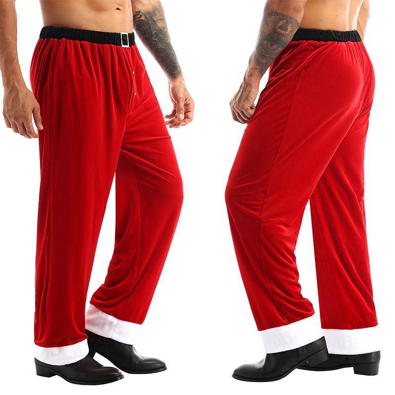 Herren Weihnachtsmann Hose Weihnachts-Cosplay-Kostüm Rot Weicher Samt Lang Locker 4XL rot von Joom DACH