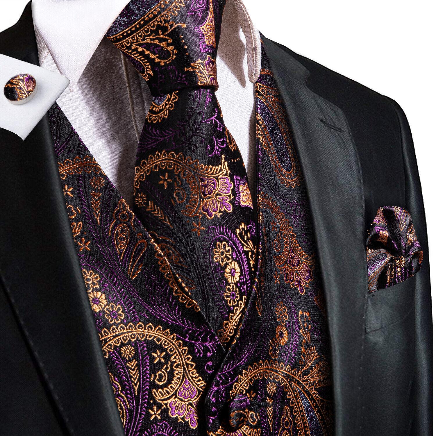 Herren Weste Blau Gold Rot Paisley Weste Anzug Einstecktuch Krawatte Set Hochzeit Party M von Joom DACH