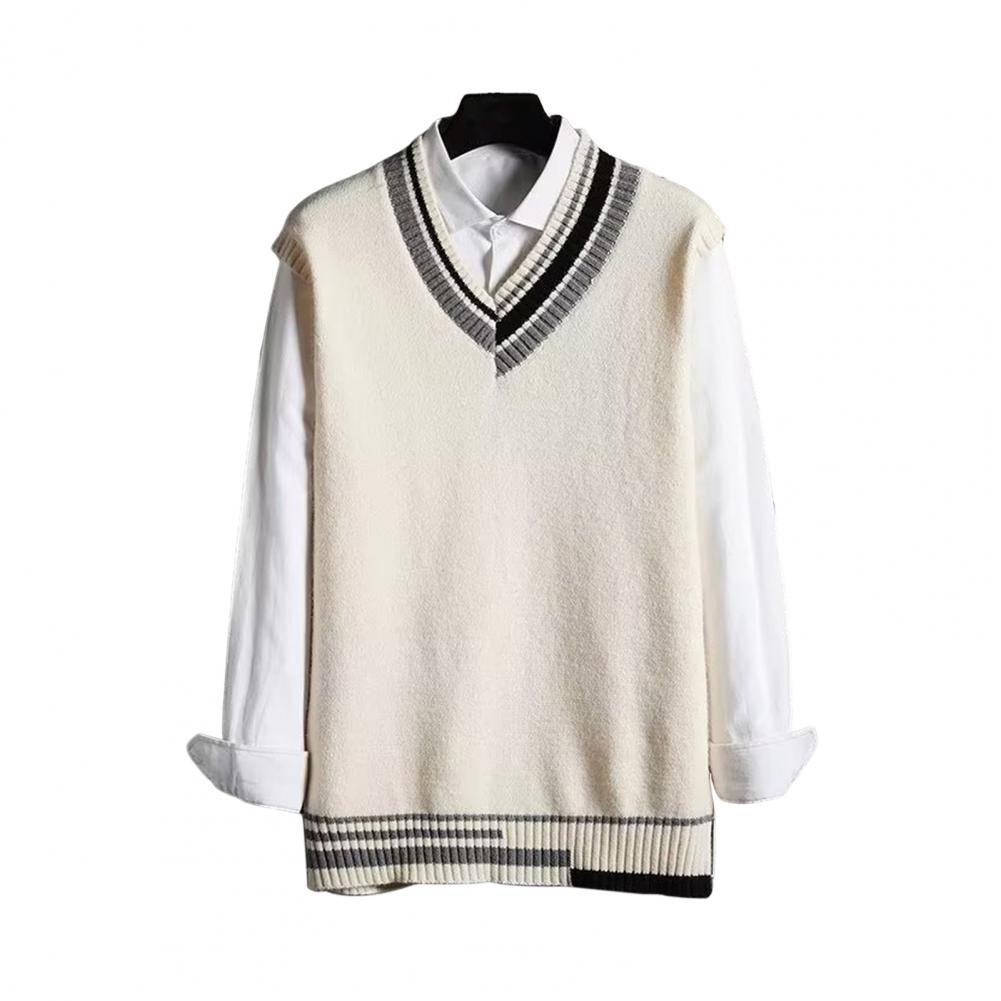 Herren Weste Pullover V-Ausschnitt Ärmellos Locker Colorblock Strickpullover Mittellang Verdickter Preppy- und Business-Style Pullover M weiß von Joom DACH