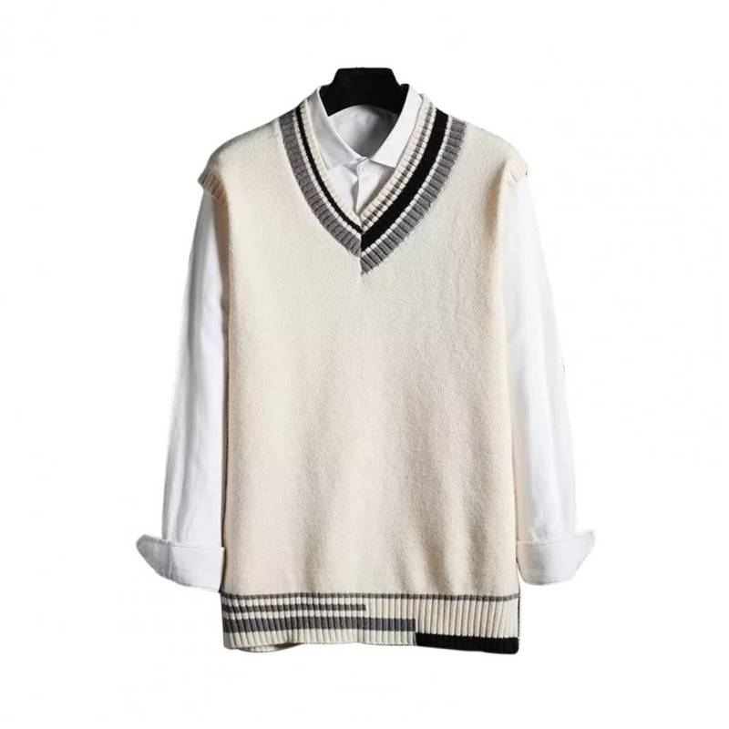 Herren Weste Pullover V-Ausschnitt Ärmellos Locker Colorblock Strickpullover Mittellang Verdickter Preppy- und Business-Style Pullover M weiß von Joom DACH