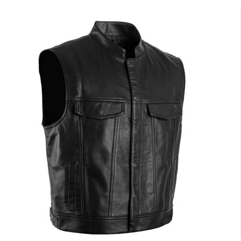 Herren Weste Schwarz Biker Motorrad Hip Hop Weste Männlich Kunstleder Punk Frühling Ärmellose Lederweste Plus Größe Lose Lässig XL schwarz von Joom DACH