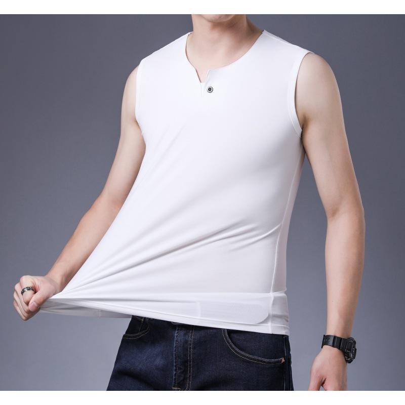 Herren Weste Sport Fitness Sommer Tide Baumwolle Freizeit Jugend Atmungsaktiv Basic Breit Schulter Ärmelloses T-Shirt Dünnes Unterhemd 2XL/180/120 von Joom DACH