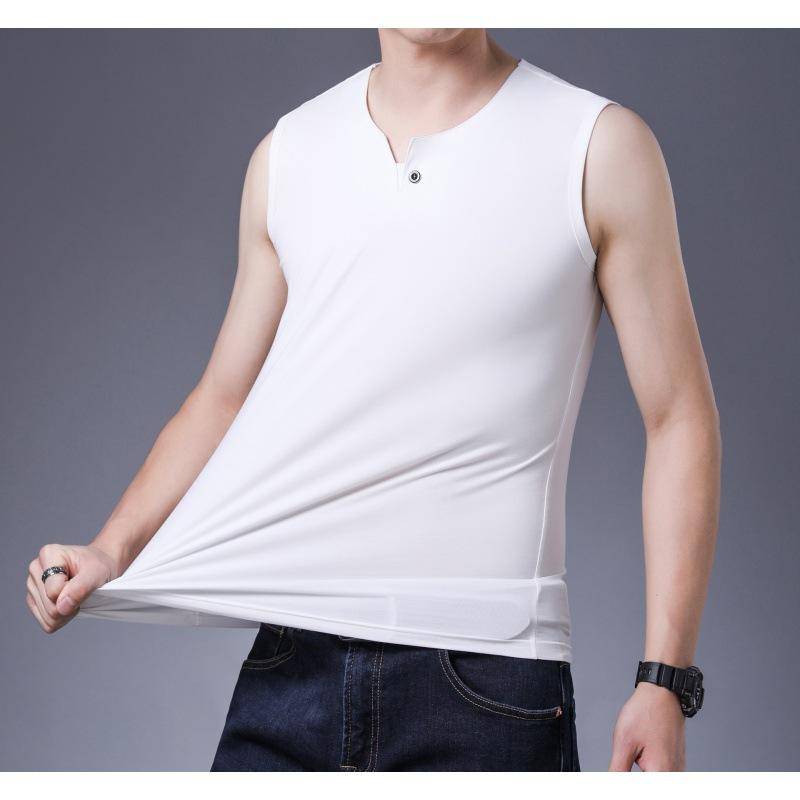 Herren Weste Sport Fitness Sommer Tide Baumwolle Freizeit Jugend Atmungsaktiv Basic Breit Schulter Ärmelloses T-Shirt Dünnes Unterhemd 2XL/180/120 von Joom DACH